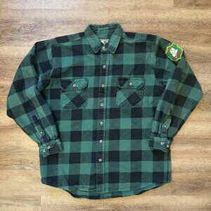Field & Stream Casual Button Down Mens XL Green Plaid Rugged Flannel Shacket